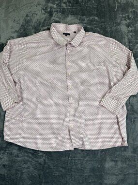 Synergy Mens 5XL Red & White Checkered Button-Down Shirt Collared Long Sleeve